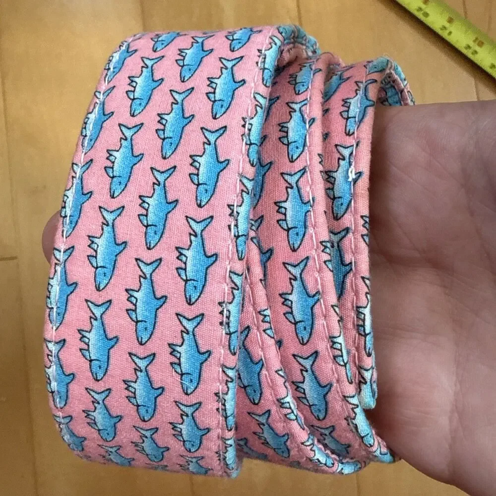 SHARK BELT VINEYARD VINES AQUA & PINK D Ring CANVAS BELT SIZE M 40” 100% Cotton
